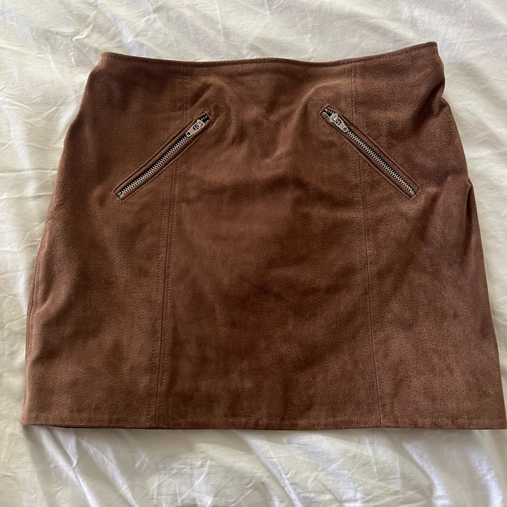 BlankNYC Brown Suede Skirt with Zipper Details